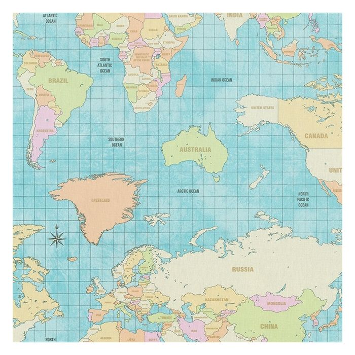 Printstof 041 World Map Vintage
