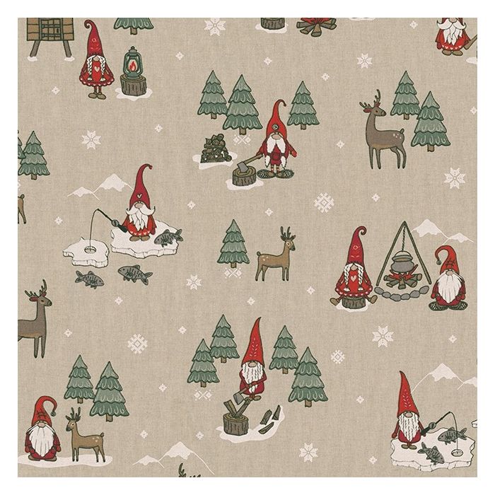 Linnenlook Kerststof 055 Tomte Camping