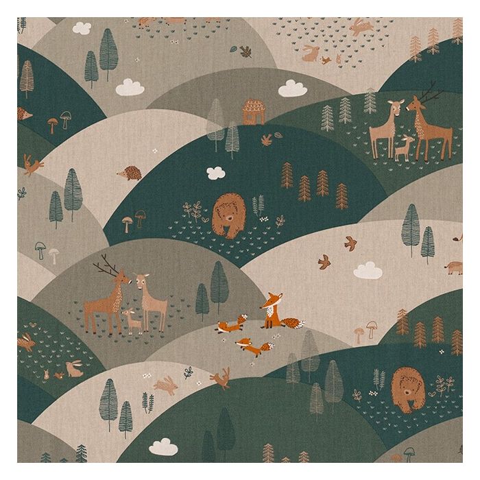 Linnenlook Printstof 286 Mountain Forest Animals
