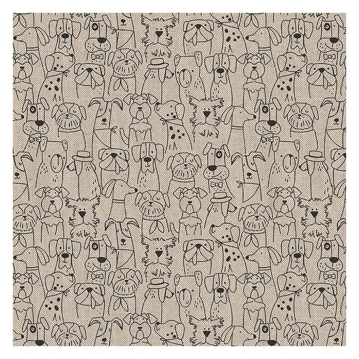 Linnenlook Dog Cartoon Line stof met honden Linnenlook 408