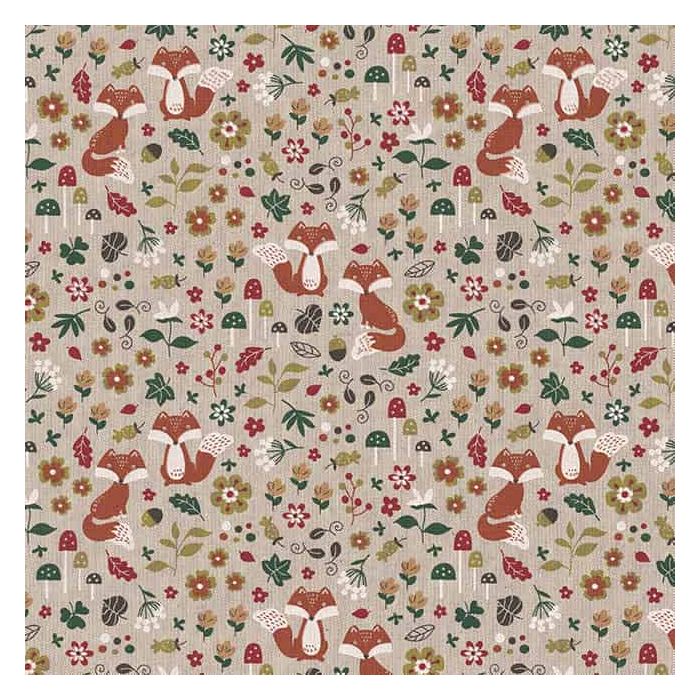 Linnenlook Printstof 377 Autumn Woodland Fox