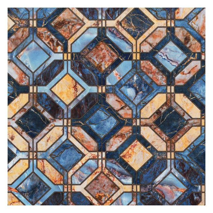 Velvet Printstof 066 Marble Mosaic Blue
