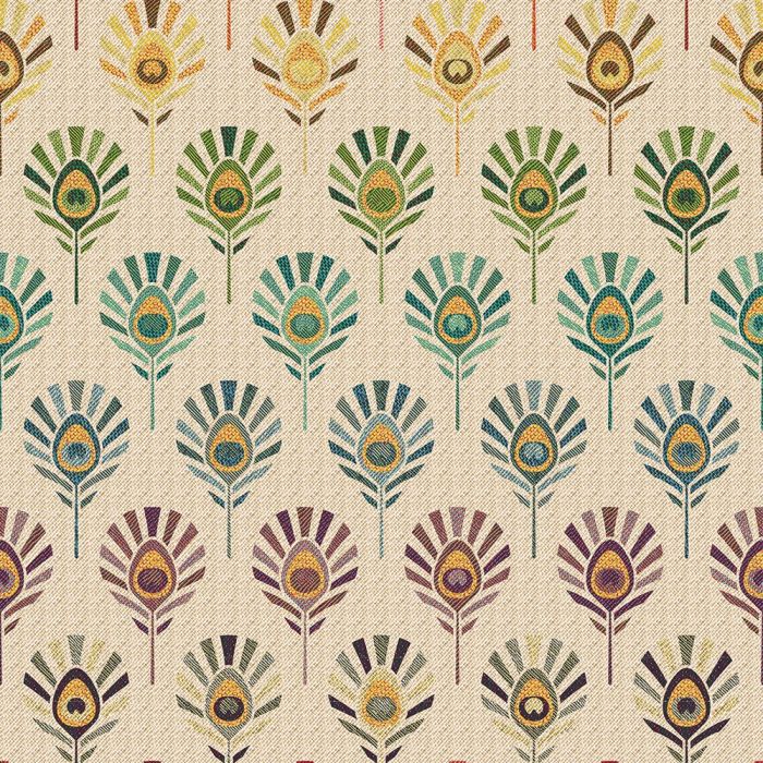 Gobelin 121 stof met pauwenveren Peacock Feather Graphic Multi op Lijn gordijnstof meubelstof decoratiestof