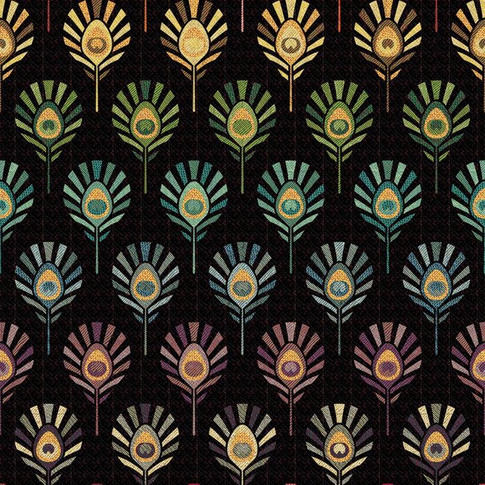 Gobelin 122 stof met pauwenveren Peacock Feather Graphic Multi op Lijn gordijnstof meubelstof decoratiestof