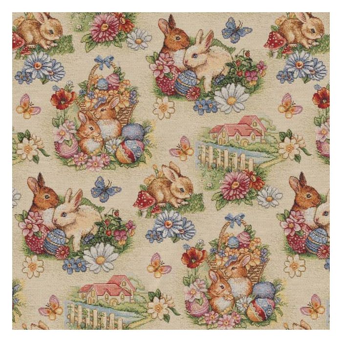 gobelin 236 Blossom Bunny Garden stof met konijntjes Pasen gordijnstof meubelstof decoratiestof