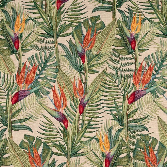 gobelin 143 gobelin Tropical Flower beige gordijnstof decoratiestof meubelstof stof met papegaaibloemen 1.102530.1549.525