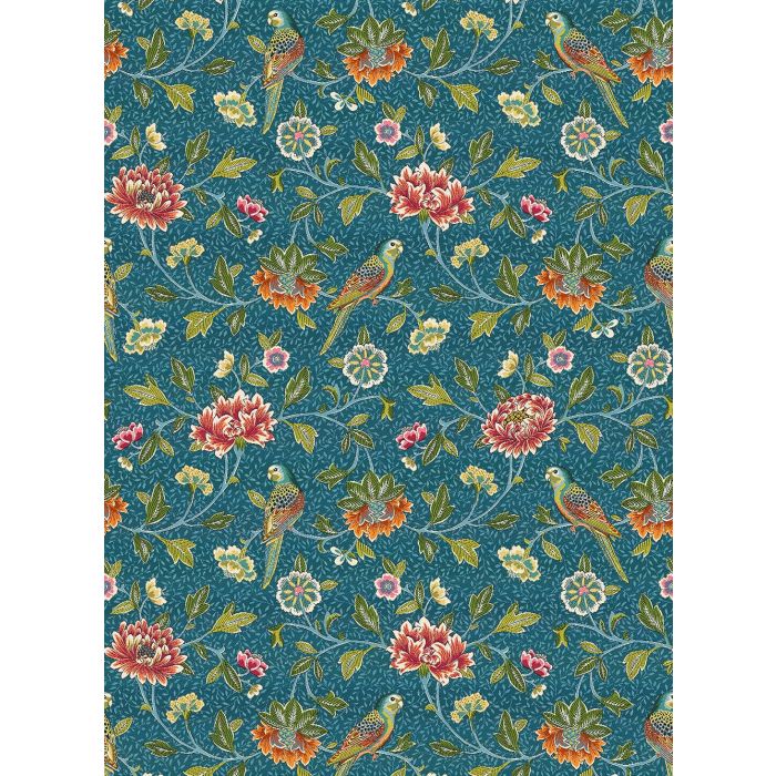 Mucha Bleu stof met vogels en bloemen
