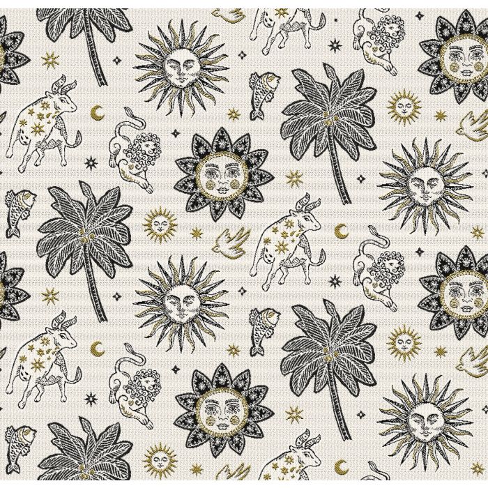 Jacquardstof Orion Ecru Zwart