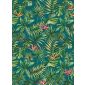jacquardstof Bahia bleu stof met bladeren en papegaaibloem
