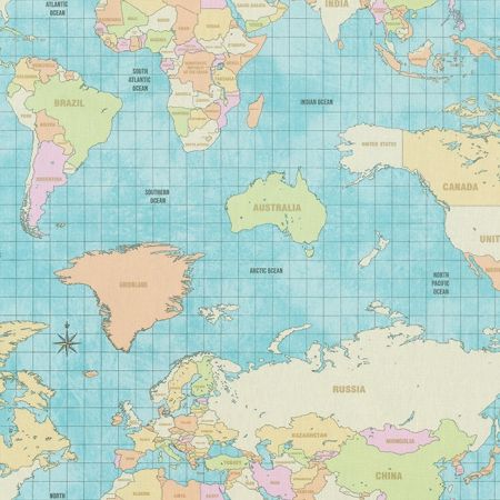 Printstof 041 World Map Vintage