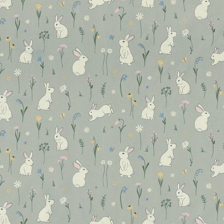 Printstof 073 Cute Rabbit Garden