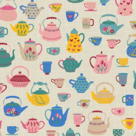 Printstof 090 Happy Teapot Party