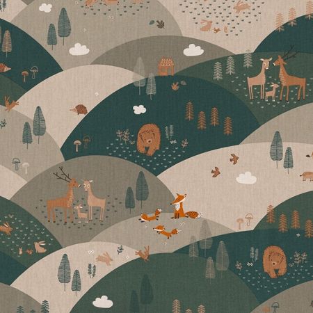 Linnenlook Printstof 286 Mountain Forest Animals