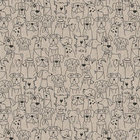 Linnenlook Dog Cartoon Line stof met honden Linnenlook 408