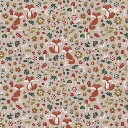 Linnenlook Printstof 377 Autumn Woodland Fox