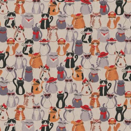 Linnenlook Printstof 440 Cat Dress Up