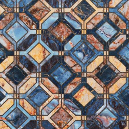 Velvet Printstof 066 Marble Mosaic Blue