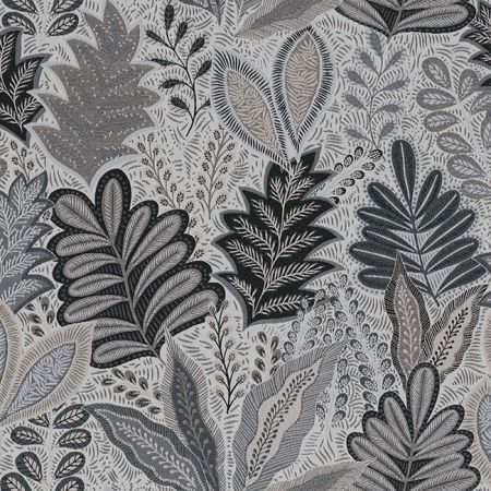 Jacquardstof Leaves Grey