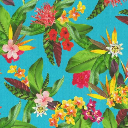 Digitale Dralonprint 13 stof met bladeren en bloemen