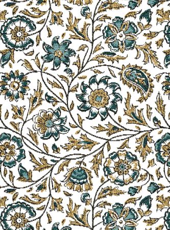 jacquardstof Guirlande blanc emeraude