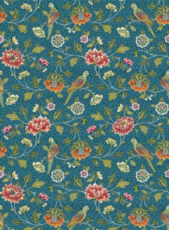 Mucha Bleu stof met vogels en bloemen