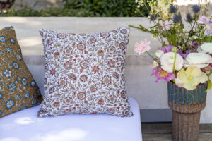 jacquardstof guirlande orange blanc kussen