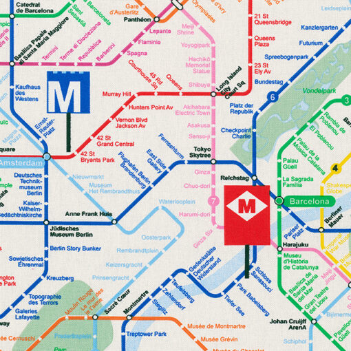 printstof Subway stof met metrolijnen gordijnstof decoratiestof 1.102530.1212.655