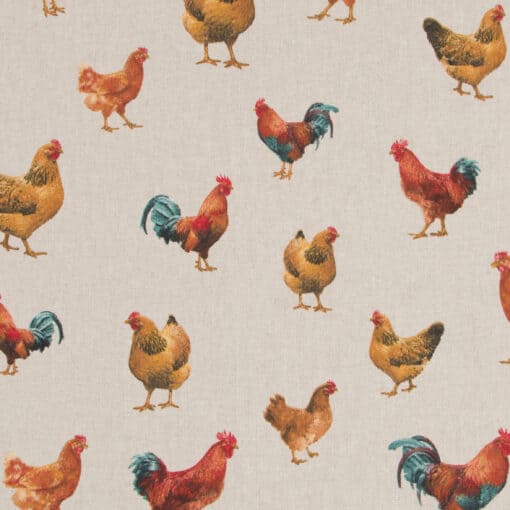 linnenlook Kukeleku stof met kippen en hanen gordijnstof decoratiestof 1.104530.1647.165