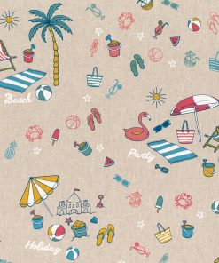 linnenlook Beach Fun stof met strand decoratiestof gordijnstof printstof 1.104530.1782.655