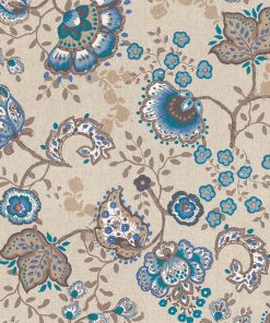 linnenlook Guirlande Bleu stof met bloemen decoratiestof 1.104530.1824.495