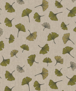 linnenlook Ginkgo Green stof met blaadjesdecoratiestof gordijnstof meubelstof printstof stof met ginkgo, 1.104530.1849.515