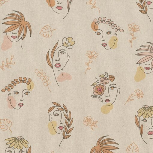 linnenlook feminine line art stof met gezichten gordijnstof decoratiestof 1.104530.2066.130