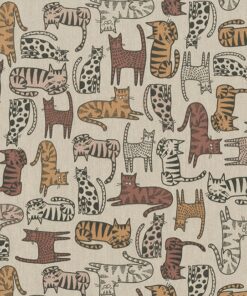 linnenlook cat wildlife art stof met poezen gordijnstof decoratiestof 1.104530.2070.180