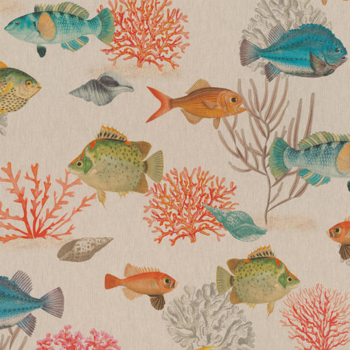 linnenlook Coral Fish dieren stof met vissen printstof decoratiestof gordijnstof 1.151530.1027.655