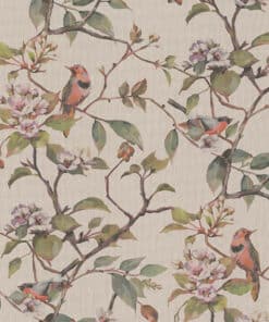 katoenen stof met vogels Bird Branch Art gordijnstof decoratiestof 1.151530.1046.525