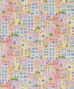 pop deco 007 Colourful Happy Village katoenen stof met huisjes