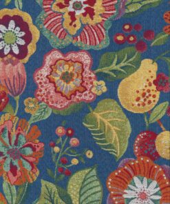 gobelinstof Arela Blue stof met bloemen meubelstof gordijnstof decoratiestof