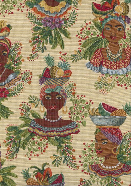 jacquardstof Cayo Beige stof met etnische vrouwen meubelstof gordijnstof decoratiestof