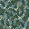 jacquardstof Dole Turquoise stof met bladeren meubelstof gordijnstof decoratiestof