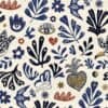 Jacquardstof Mage Ecru Bleu knipkunst Matisse meubelstof gordijnstof