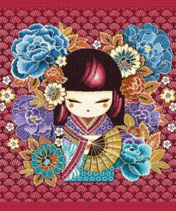 stofpanelen Mina fuchsia jacquardstof Kawaii geisha