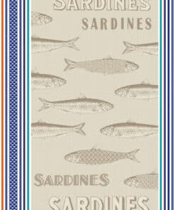 theedoek Sardines jacquard geweven met sardientjes