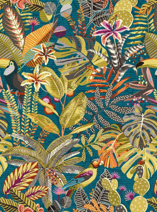 jacquardstof sumatra caraibes meubelstof gordijnstof decoratiestof stof met vogels