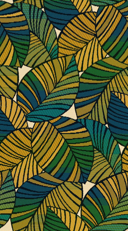 jacquardstof Zambie Emeraude meubelstof gordijnstof decoratiestof interieurstof stof met bladeren